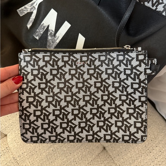 DKNY Black Leather Shoulder Tote with Pouch - Picture 4 of 6